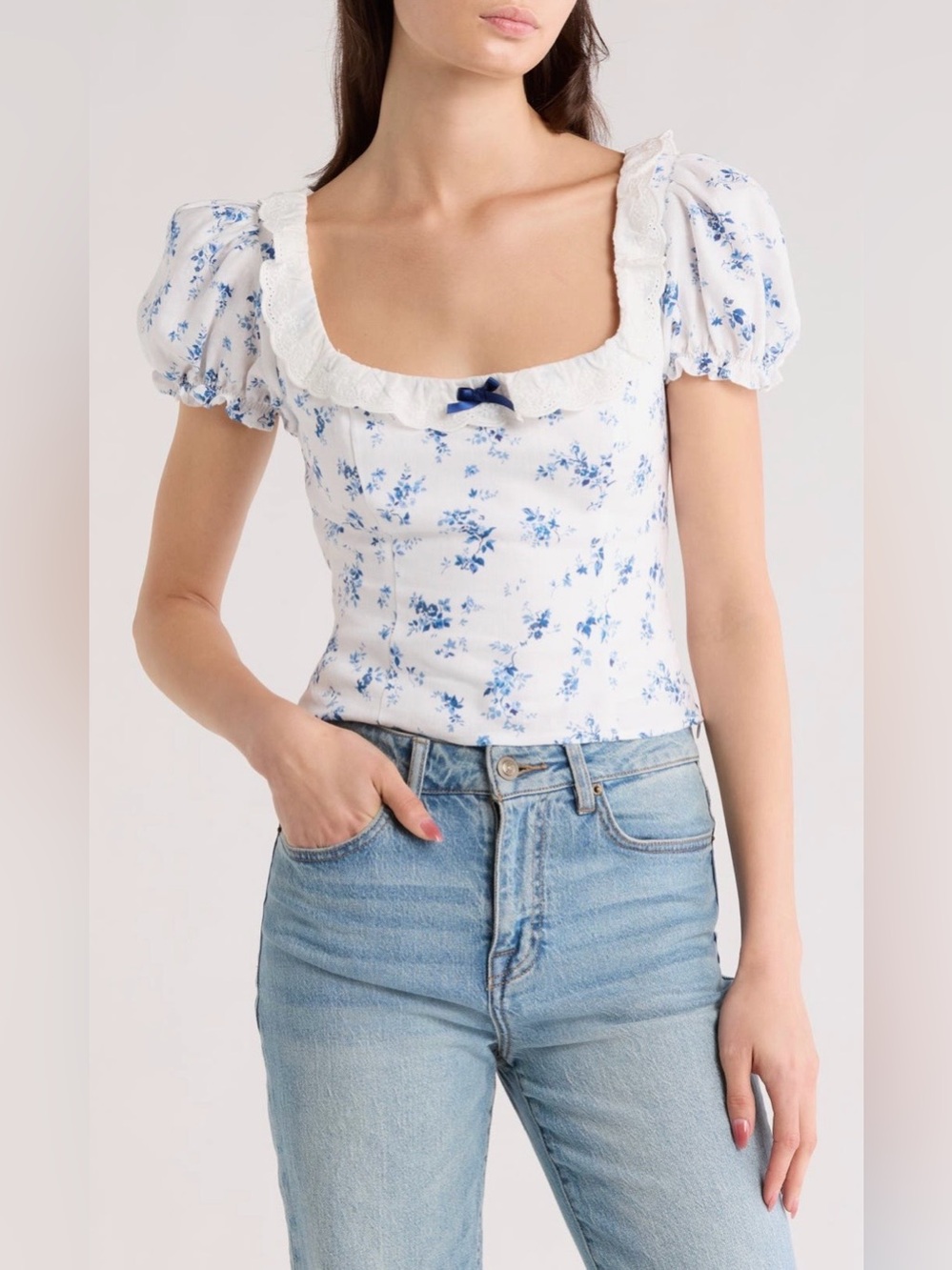 Reformation Alice Floral Linen Top